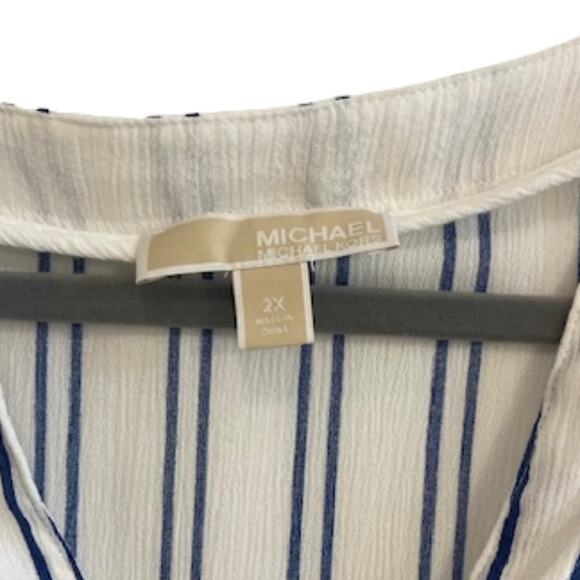 Michael Kors Women’s Striped Blouse Size 2X – Blue & White V-Neck Tie-Sleeve Top - Picture 4 of 6